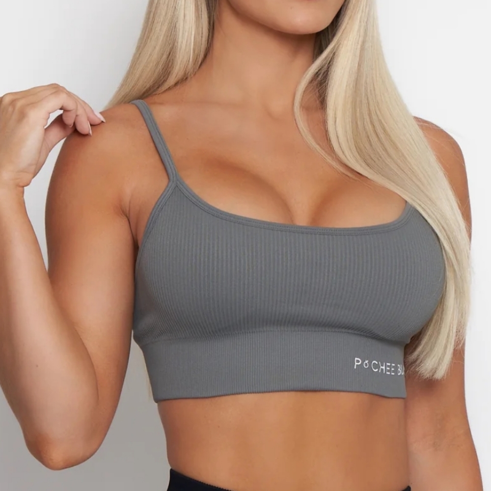 PCHEEBUM GREY RIBBED SPORTS BRA